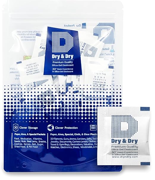 Dry & Dry 1 Gram [50 Packets] Silica Gel Packets Desiccants, Silica Packets - Rechargeable Silica Gel Packs, Desiccants Packets, Silica Gel