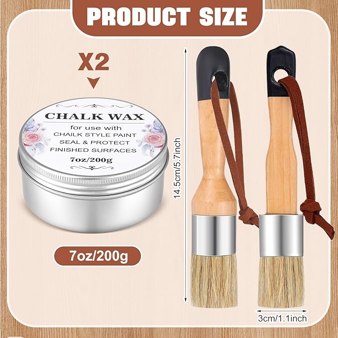 2 Pcs Furniture Finishing Wax Clear Finishing Wax with 2 Brush Set 7 oz Sealing Wood Wax for Furniture Protective Chalk Paint Sealing Wax for Painting Waxing Interior Furniture