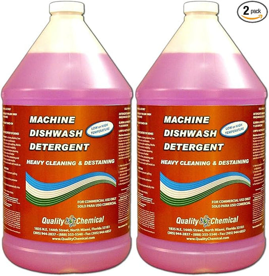 Quality Chemical Heavy Duty Liquid Alkaline Commercial Dishwasher Detergent - Industrial-Grade Formula Dissolves Food Stains, Grease, Grime and Residue - No Pre-Rinse Needed - 128oz (2 Count)