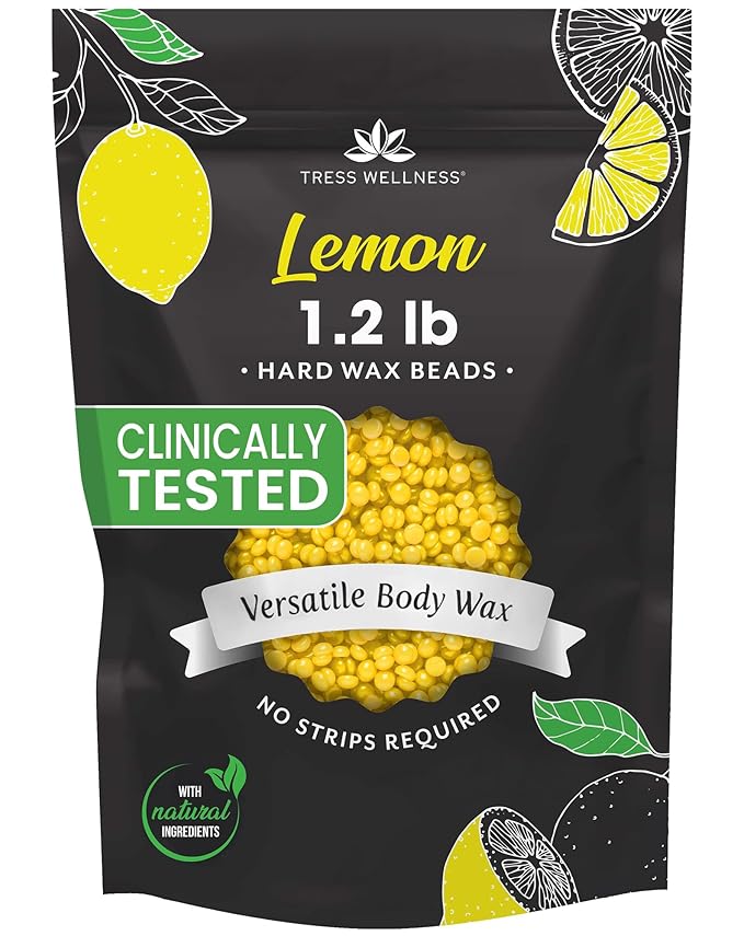 Tress Wellness Wax Beads - Safe for Skin - Dermatologically Tested - At-Home Kit for Bikini, Brazilian & Full Body - Lemon 1.2 lb