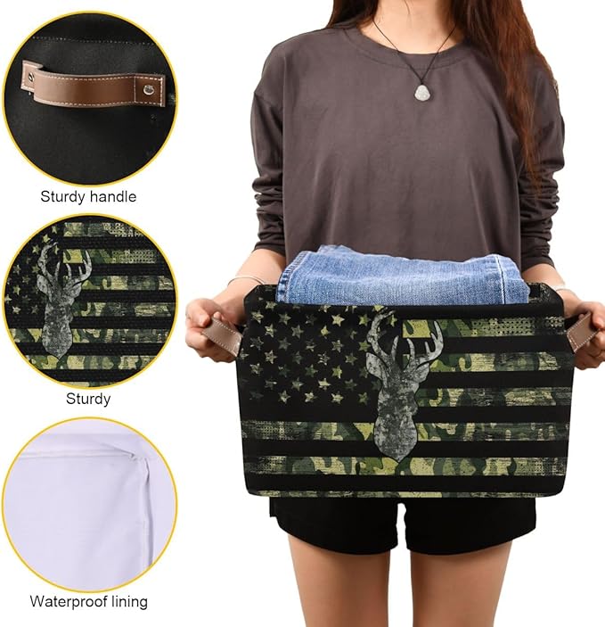Camo Hunting Rectangular Storage Basket Organizer Bin Shelf Baskets For Clothes Gifts For Home Office Dorm