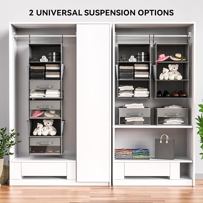 6-Shelf Hanging Closet Organizer with Shelves and Drawers, Modern Style, Hanging Organizer