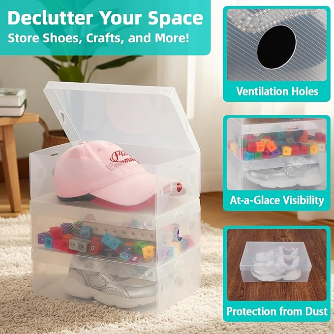 kilofly 15 Kids Women Smart Storage Containers Foldable Clear Shoe Box Set