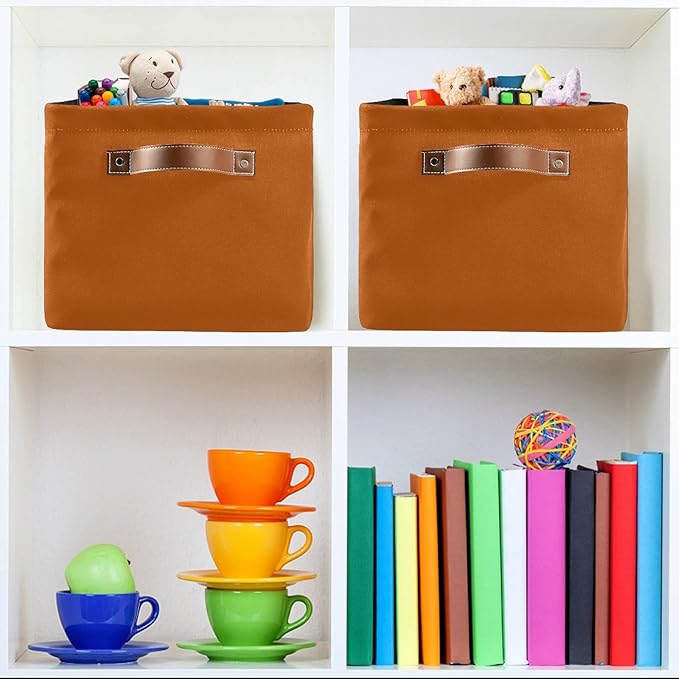 Storage Basket Plain Rust Orange Solid Color Storage Bin Cube with Handles Foldable Storage Baskets for Shelves Living Room Home Decor 1PC
