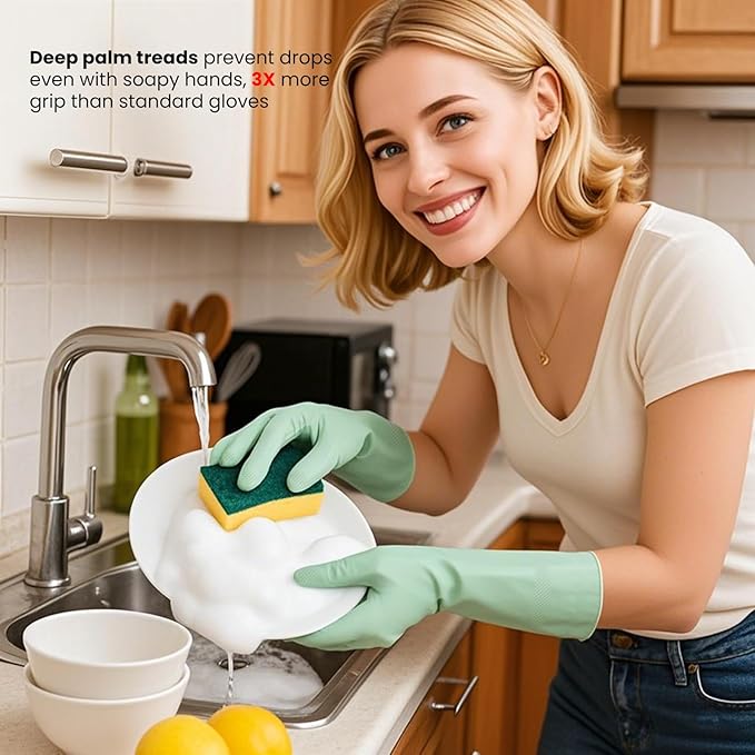 4 Pairs Rubber Kitchen Dishwashing Gloves – Reusable Household Cleaning Gloves for Washing Dishes and Cleaning Tasks, Non-Slip (Large)