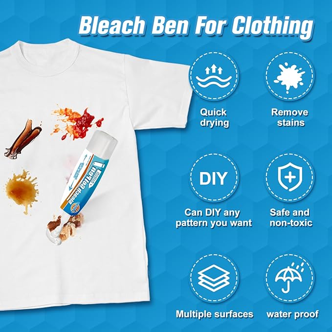 Dual-Tip Bleach Pen for White Clothes & Grout - 2-in-1 Portable Stain Remover & Bleach Gel Pen with Brush Head, Non-Drip Instant Cleaner for Travel, Bathroom Lines & DIY Design (1.76 Fl Oz, Lemon)