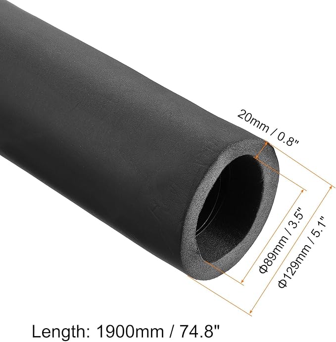 PATIKIL 74.8" L x 3-1/2"ID x 0.8" T Pipe Insulation Foam Tube, Water Pipe Insulation Tubing Heat Preservation for Plumbing Water AC Pipe Sprinkler Spigot, Black
