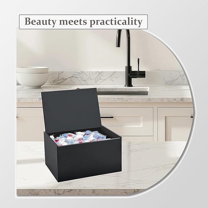 Bigfety Dishwasher Pod Holder Acrylic with Hinged Lid, Modern Style Dishwasher Cleaner Tablets Container Box for Detergent, Black