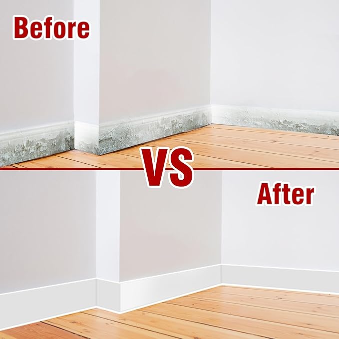 Vinyl Baseboard Molding Trim 4 Inch x 80 Feet Peel and Stick Baseboard Trim Flexible PVC Cove Base Moulding Self-Adhesive Trim for Garage Bathroom Cabinet Floor Walls, White