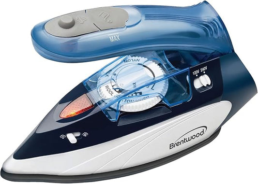 Brentwood MPI-45 Travel Iron with Steam 800-Watt Dual Voltage,Non-Stick,Blue