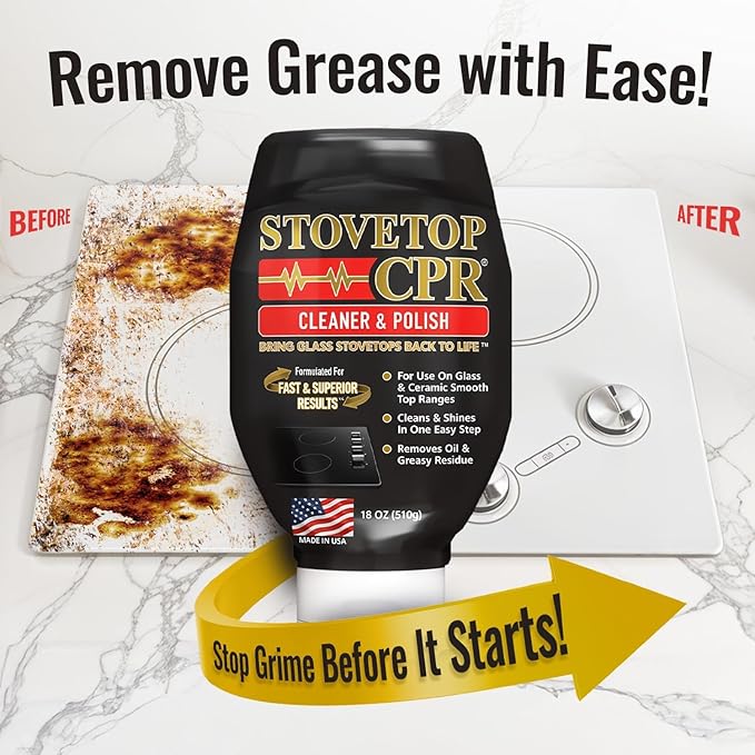 CPR Stovetop 2-in-1 Glass Stovetop Cleaner and Glass Polish(18oz)-Ceramic Top Stove Cleaner, Oven Top, Cooktop, Electric Stove Ceramic (18 Ounce (Pack of 2))