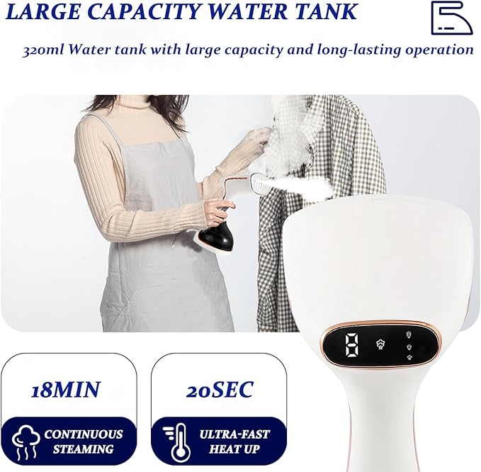 Handheld Clothing Steamer, 1430W High-Power 320ml Large Capacity Clothing Wrinkle Remover, 20s Fast Preheating Multifunctional Iron with A Maximum Steam Flow Rate of 0.74oz/min (White)