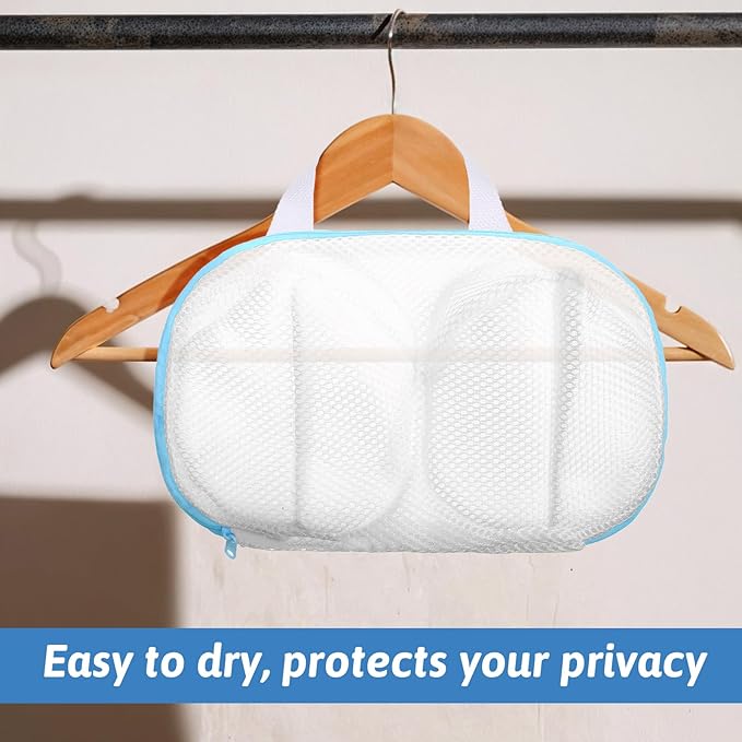Bra Washing Bags for Laundry, 2 Pcs Mesh Bra Laundry Bags for Washing Machine Lingerie Wash Bag with Zipper for Washing Delicates Underwear Brassiere (Grey, Blue, A Cups)