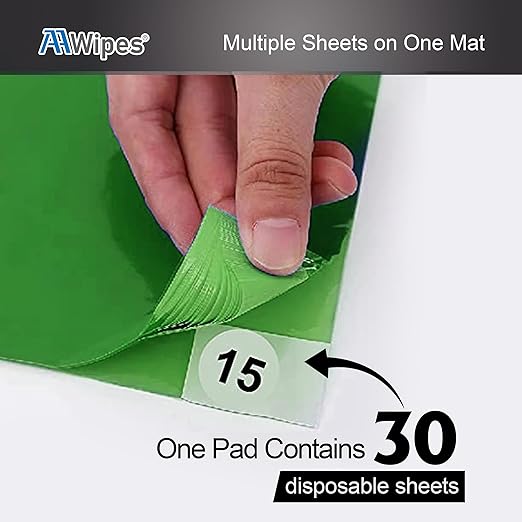 AAwipes Sticky Mat Tacky Pads Adhesive 24" x 36" 5 Packs, 30 Sheets/Packs, 150 Sheets Total Green Cleanroom Floor Mats Remove Dirt for Laboratory Construction Hospital Shoes