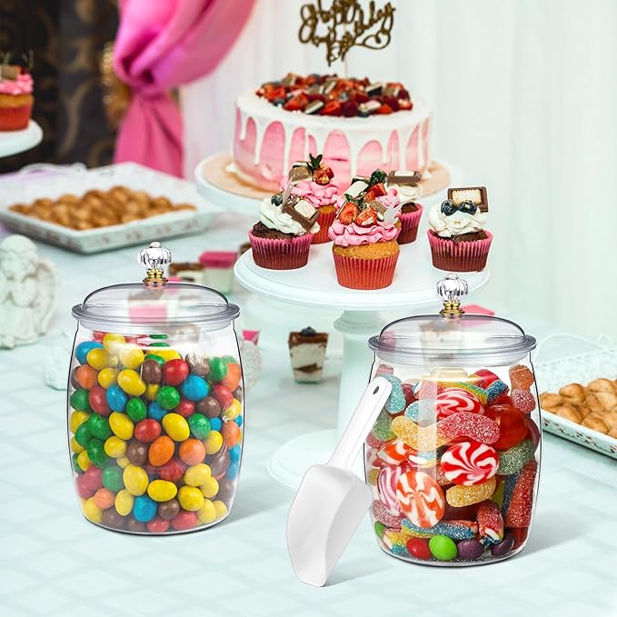 Nuogo 2 Pcs 0.5 Gallon 64 oz Candy & Cookie Jar Plastic Jars with Lids Decorative Apothecary and Candy Buffet Container Clear Airtight Food Storage Canister (Retro Style)