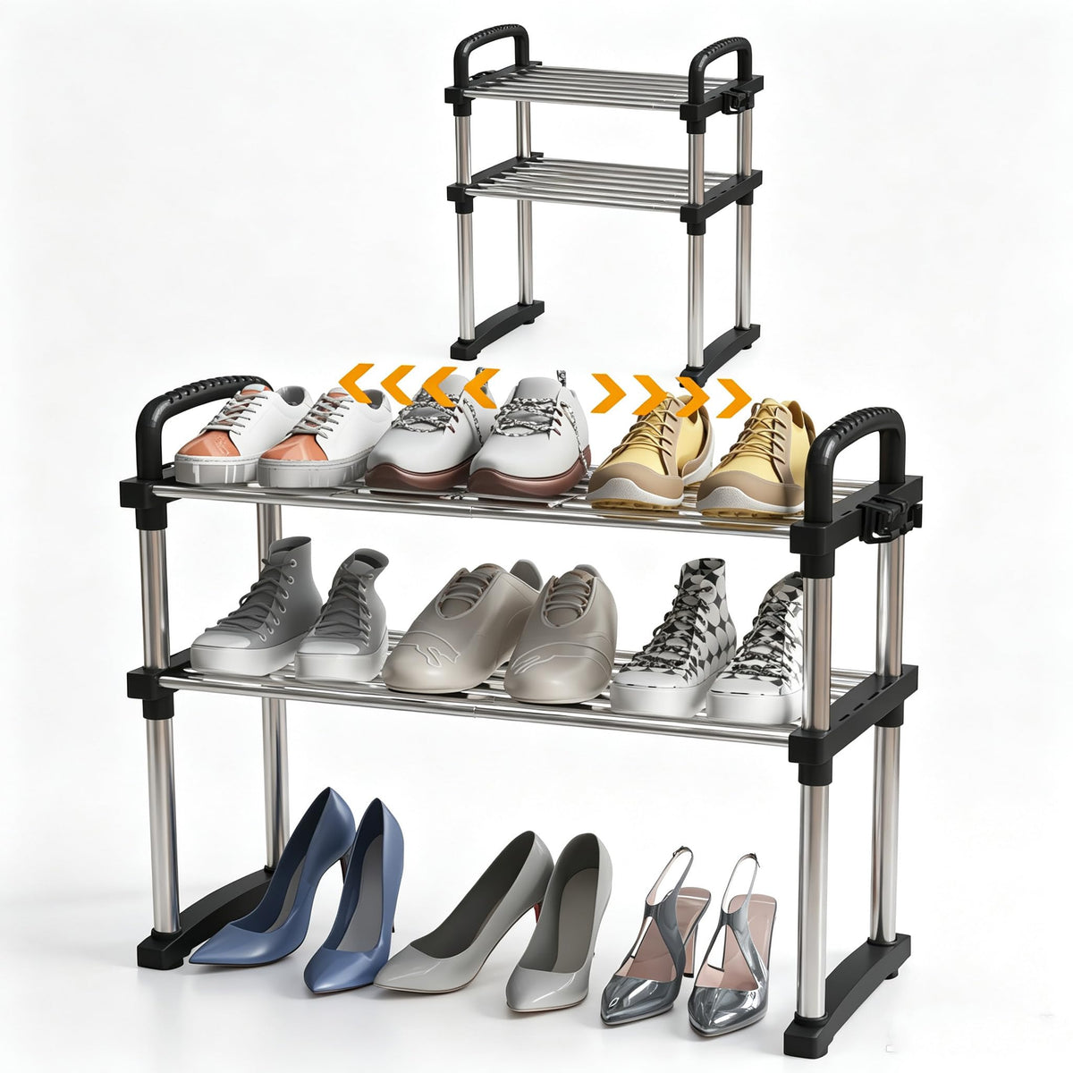 REBECAT Expandable Shoe Rack 2 Tier Stainless Steel Closet - Image 1