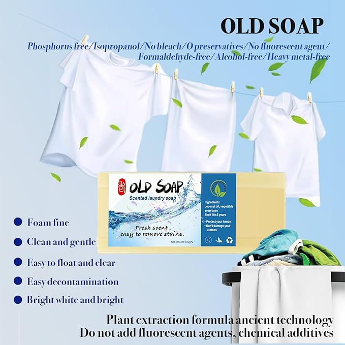 2PCS Canal Old Soap with Brush,Chinese Soap Bar Stain Remover,Powerful Cleaning Soap Bar,Long Lasting Fragrance Underwear Cleaning Soap Bar for Stains