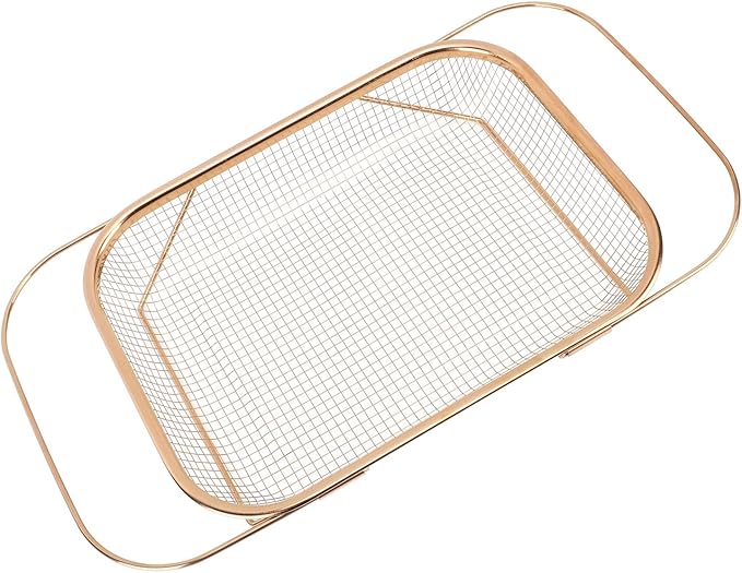 Over the Sink Colander - Expandable Baskets with Fine Mesh and Handle Stainless Steel Material Rectangle for Strain Drain Rinse Fruits Vegetables Pasta New Home Essentials (Rose