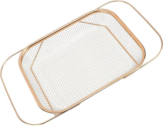 Over the Sink Colander - Expandable Baskets with Fine Mesh and Handle Stainless Steel Material Rectangle for Strain Drain Rinse Fruits Vegetables Pasta New Home Essentials (Rose