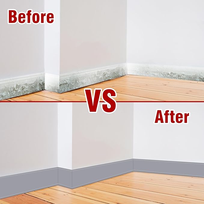Vinyl Baseboard Molding Trim 3 Inch x 40 Feet Peel and Stick Baseboard Trim Flexible PVC Cove Base Moulding Self-Adhesive Trim for Garage Bathroom Cabinet Floor Walls, Gray