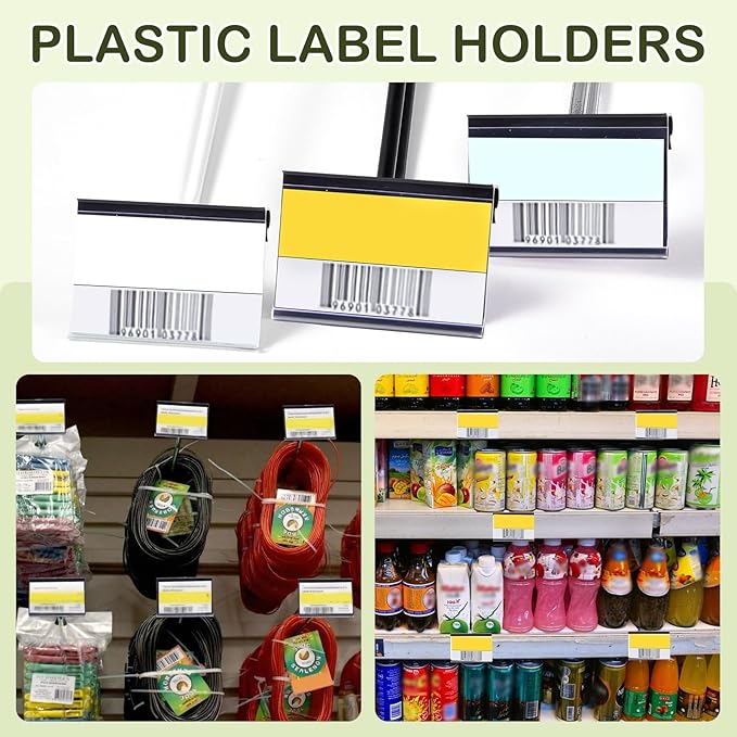 Tatuo 200 Pcs Reusable Plastic Wire Shelf Label Holders, Price Card Sign for Pantry Retail Supermarket Merchandise Shopping Mall Shop Ticket Display Holder Clip on Design, 2.36" L x 1.65" H (Black)