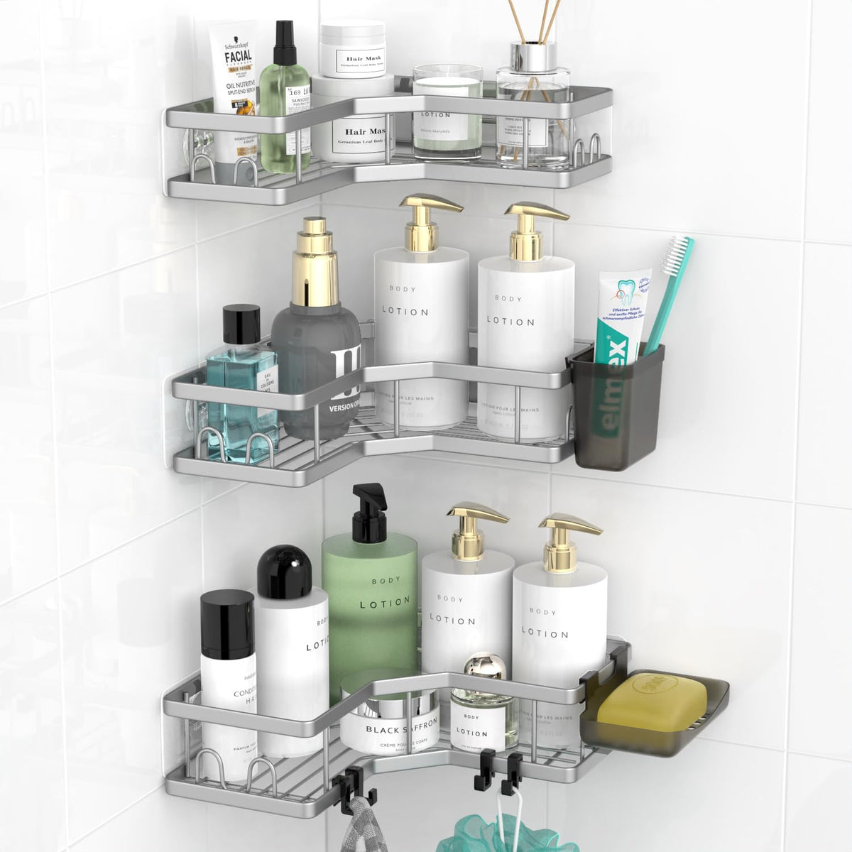 AKTECKE Corner Shower Caddy Bathroom Organizer: Adhesive Shower - Image 1