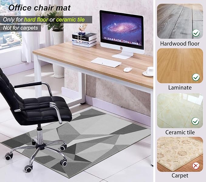 Office Chair Mat for Hardwood Floor & Low-Pile Carpet,55"*35" Under Desk Mat, Computer Chair Rug,Anti-Slip Floor Protector for Home Office Grey White