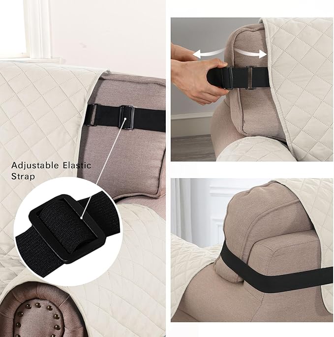 H.VERSAILTEX Sofa Protector for Dogs/Cats/Pets Sofa Covers Slipcover Quilted Couch Coveres Loveseat Covers with Non Slip Elastic Strap Water Resistant Seat Width: 46" (Loveseat, Ivory/Beige)