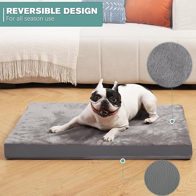 Waterproof Small Dog Bed Crate Pad 24 inch, Washable Puppy Bed Orthopedic with Removable Cover Reversible, Foam Dogs Bed, Cat Bed Kennel Pad 23" x17, Durable Anti-Slip Bottom, Gray