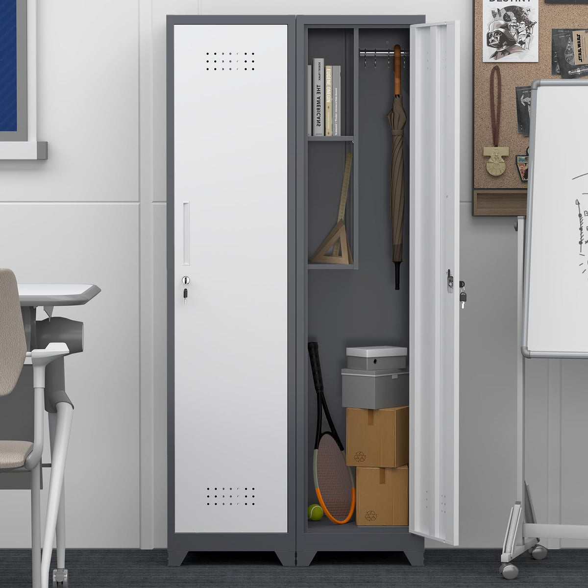 GREATMEET Broom Storage Cabinet, Slim Metal Utility Cabinet - Image 1