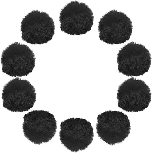 uxcell 2 Inch Faux Fur Pom Pom Balls, 10 Pcs Black Fluffy Soft Faux Fur Pom Poms for Hats with Elastic Loop for DIY Knitting Hats Keychain Scarves Gloves Bags Shoes Accessories