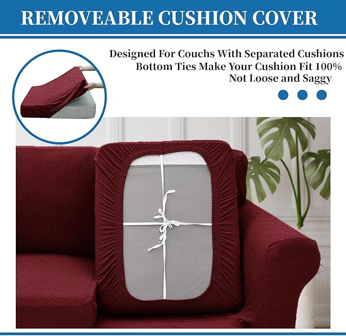 XINEAGE 2025 New 4 Pieces Couch Covers for 3 Cushion Couch Super Stretch Thick Soft Sofa Cover Anti Slip Sofa Slipcover Dogs Cats Furniture Protector (Wine Red, 71"-91")