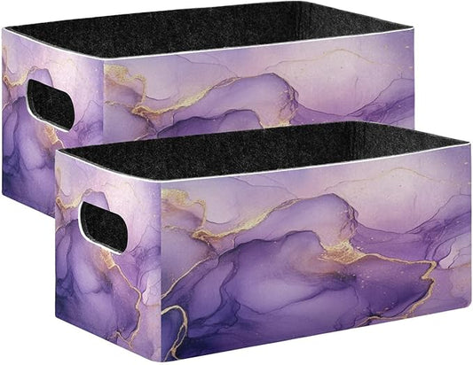 Kcldeci Purple Marble Storage Bins Baskets for Organizing 2Pack,Lavender Gold Sturdy Storage Basket Foldable Storage Baskets for Shelves Closet Nursery Toy