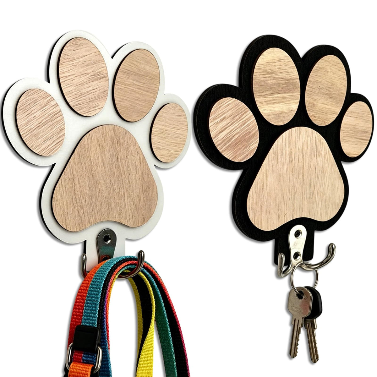 2Pcs Rustic Wooden Dog Leash Holder Wall Decoration, Cute - Image 1