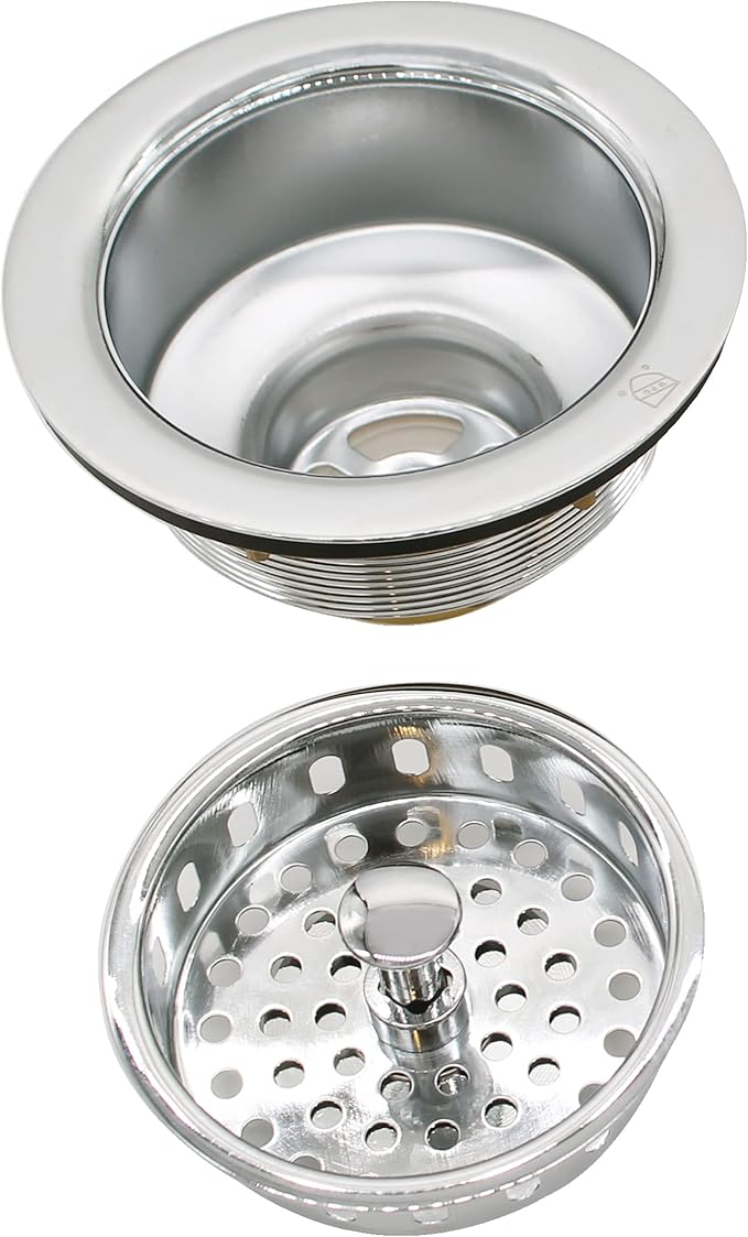 Westbrass D2165-05 Post Style Large Kitchen Basket Strainer with Waste Disposal Flange and Stopper, Polished Nickel