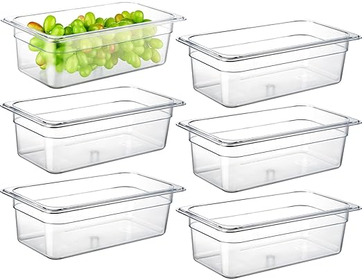CURTA 6-Pack 1/3 Size 4" Deep NSF Polycarbonate Food Pans | Dishwasher & Freezer Safe Clear Container for Prep Tables, Buffet, Salad Bar, Commercial & Home Kitchen