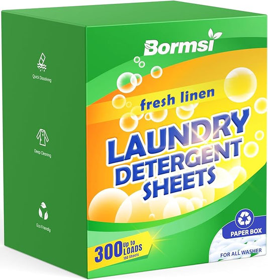 Laundry Detergent Sheets Fresh Scent 300 Loads No Plastic Jug, Home Laundry Sheets for Family150 Count