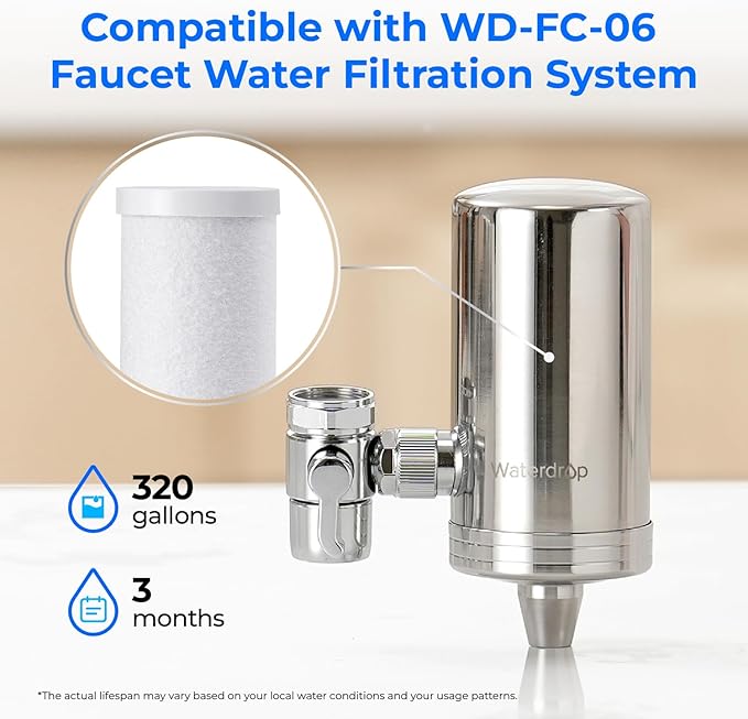 Waterdrop Sink Filter Water Faucet for Skin Care, Bathroom Faucet Filter with Ultra-Filtration Filter(1 Pack) & 3 Pack Carbon Block Filter
