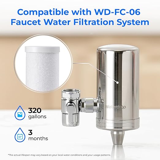 Waterdrop Sink Filter Water Faucet for Skin Care, Bathroom Faucet Filter with Ultra-Filtration Filter(1 Pack) & 3 Pack Carbon Block Filter