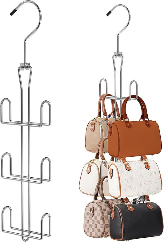 Purse Hanger 2 Pack,Purse Organizer for Closet,Rotatable Metal Bag Organizer,Purse Holder for Handbags,Belts,Scarves,Tote,Baseball Hats,Backpacks(Silver)