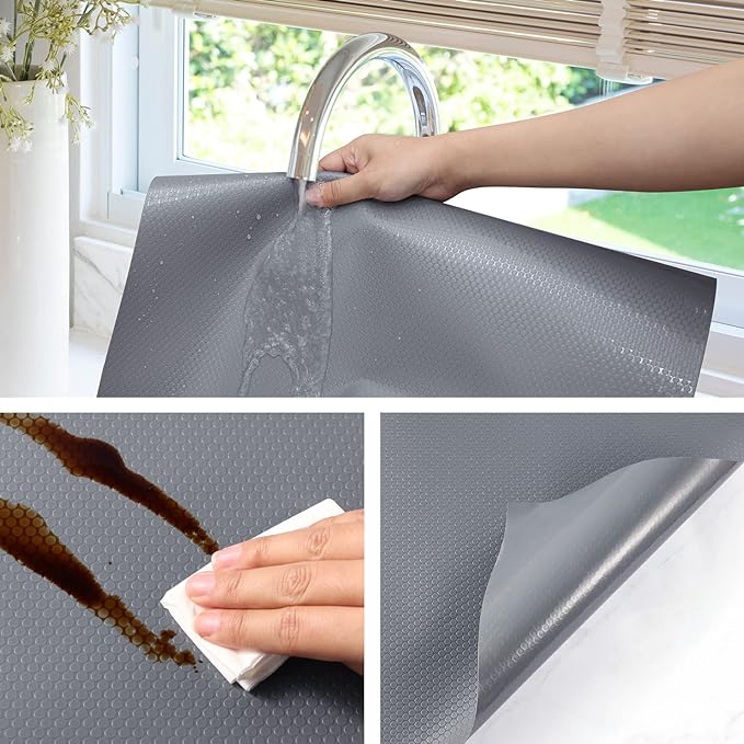 Shelf Liners for Kitchen Cabinets Refrigerator Liners Waterproof Kitchen Cupboard Liner Non-Slip Drawer Mats EVA Material Non Adhesive Fridge Mats for Shelves - Gray 11.8 x 393.7 Inches