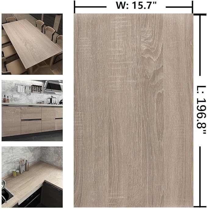Gray Brown Wood Grain Contact Paper Waterproof Faux Wood Wallpaper Peel and Stick Countertops Light Oak Contact Paper for Cabinets Self Adhesive Wallpaper Wooden Stickers 15.74"x 196" Vinyl Wrap