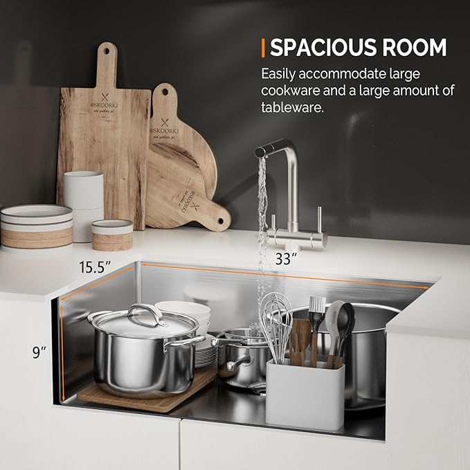 ROVSUN 33 Inch Stainless Steel Drop In, Kitchen Utility Sink, Workstation Deep Single Bowl, Integrated Ledge Multifunctional Workstation Sink Set,Silver
