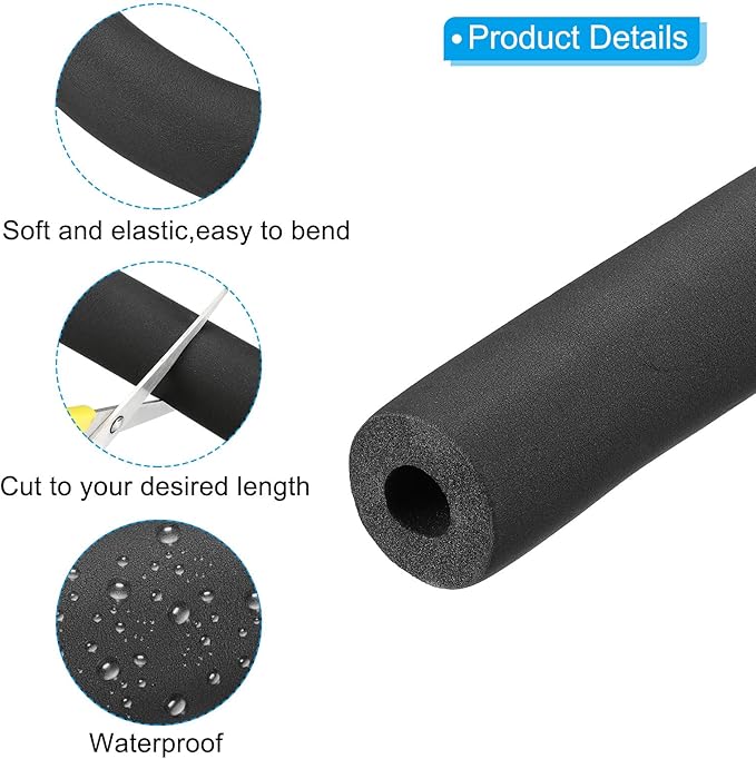 PATIKIL 74.8" Lx1.1 IDx1.2 T Pipe Insulation Foam Tube, Water Pipe Insulation Tubing Heat Preservation for Plumbing Water AC Pipe Sprinkler Spigot, Black