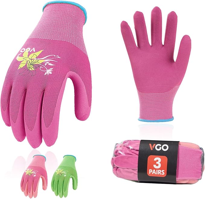 Vgo... 3-Pairs Ladies' Foam Latex Coating Gardening and Work Gloves (Size M, Green & Pink & Purple, RB6013)