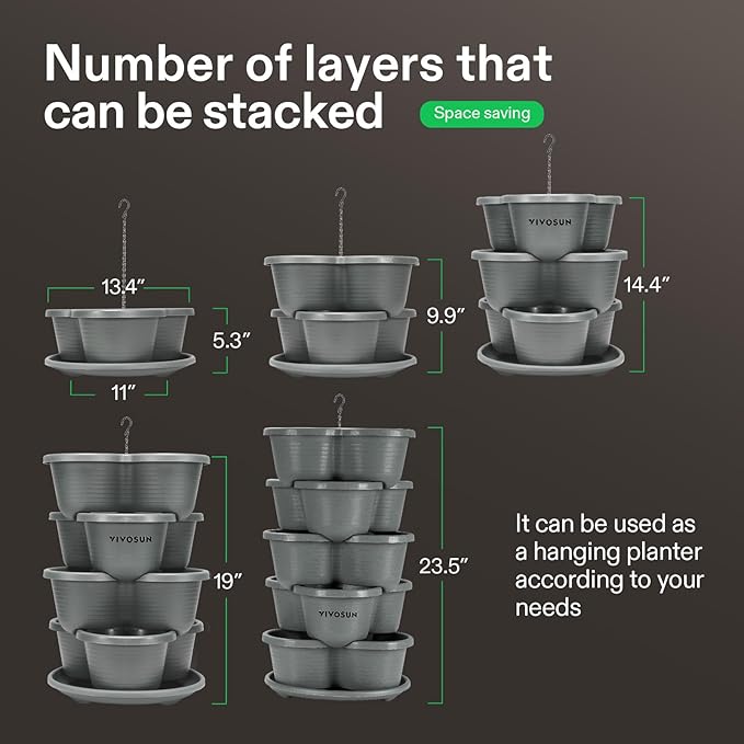 VIVOSUN 2-Pack 5 Tier Vertical Gardening Stackable Planter and 0.5Gal Handheld Garden Sprayer, 2L Pump Sprayer, 68 Oz Water Spray Bottle with Safety Valve, Adjustable Nozzle