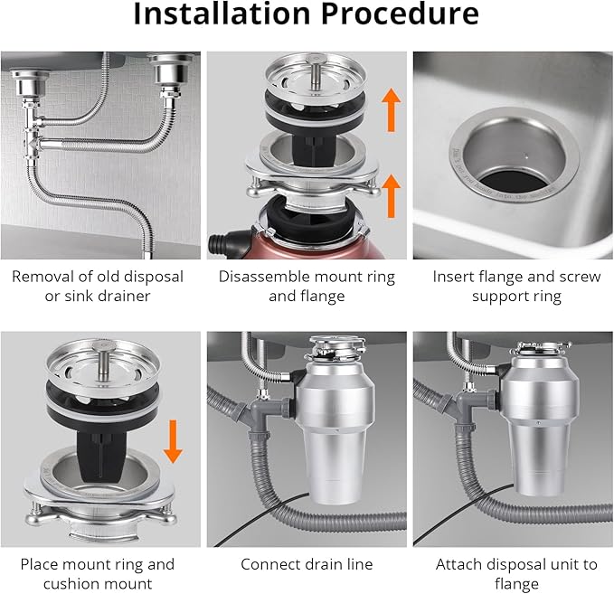 0.75HP 3/4HP Garbage Disposal, 560W 110V Continuous Feed Food Waste Disposer with 14 in Power Cord, 4200r/Min Food Waste Grinding System for Kitchen Sinks, Air Switch