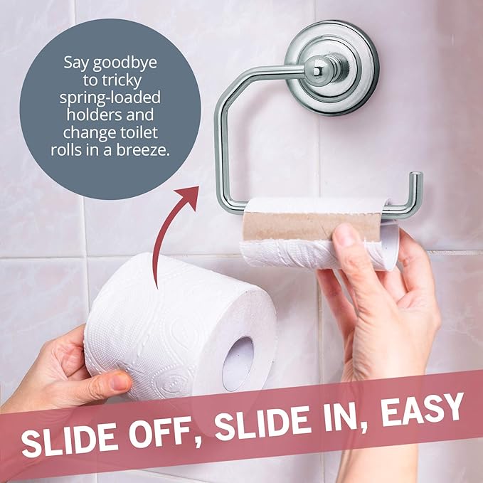 Jack N’ Drill 1-Pack Toilet Paper Holder with Free Towel Hook, European Style Wall-Mounted Toilet Paper Bathroom Organizer and Storage in Chrome Finish for your Home, Bathroom & Office (2 Pack Chrome)
