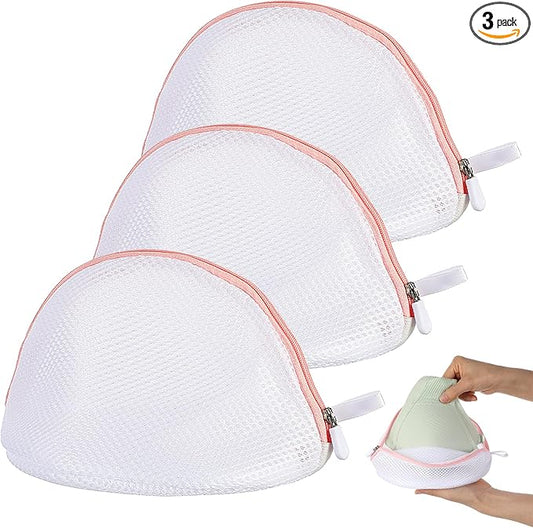 3 Pcs Bra Washing Bags for Laundry, Mesh Bra Laundry Bag with Zipper, Women Lingerie bags for Washing Delicates, Underwear Bag for Socks, Tights (White and Pink)
