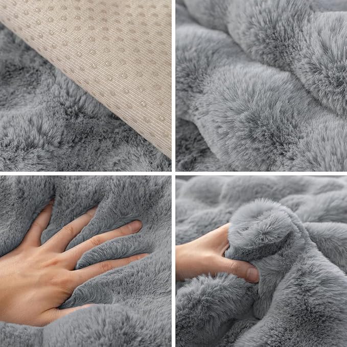 Soft Warm Faux Fur Couch Sofa Cover Thick Shaggy Fuzzy Sectional Couch Cover Non-Slip Solid Color Plush Sofa Slipcover Furniture Protector for Kids, Pets (Dark Grey,43"x63")